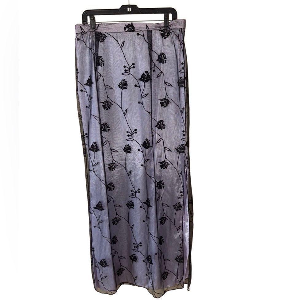 Chelsea Nites Vintage Elegant Lavender & Black Mesh Floral Skirt Size 14